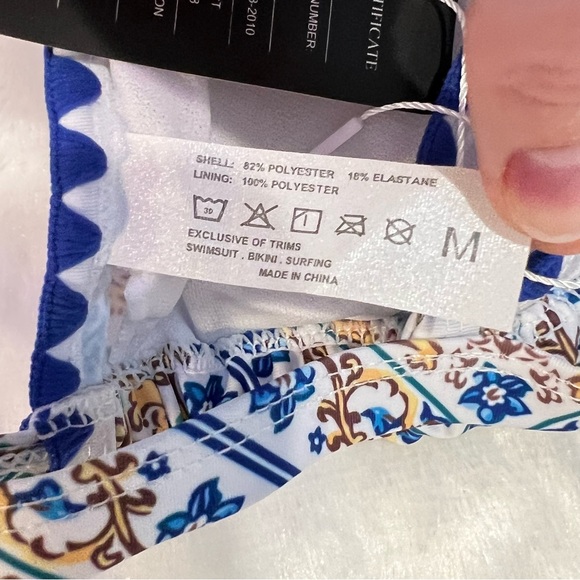 NWT Bikinx Blue White Paisley Print Crochet Trim Bikini Top - Picture 8 of 10